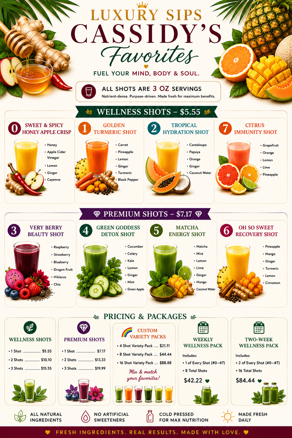 Cassidy’s Favorites Menu